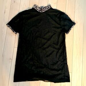 Mesh High Neck Tee with Leopard Trim y2k Animal Print Retro 90s Medium Witchy